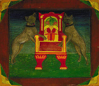 Emblematic panel with two dogs and throne